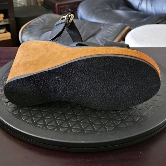 Free People Black Faux Leather Wedge Sandals - Size 6 - Picture 7 of 11